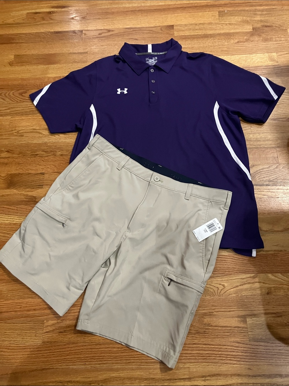 Under Armour Purple Polo Sz XL with IZOD Khaki Shorts 38x9 EUC